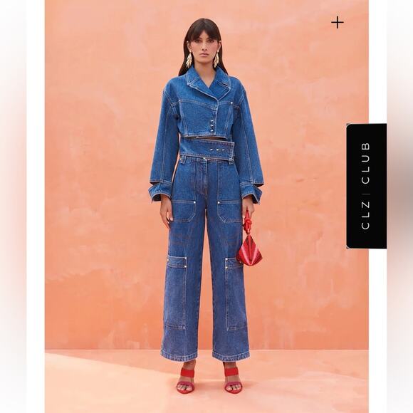 cult gaia georgia blue cut out lapel denim cotton jean jacket coat size large - Picture 11 of 11